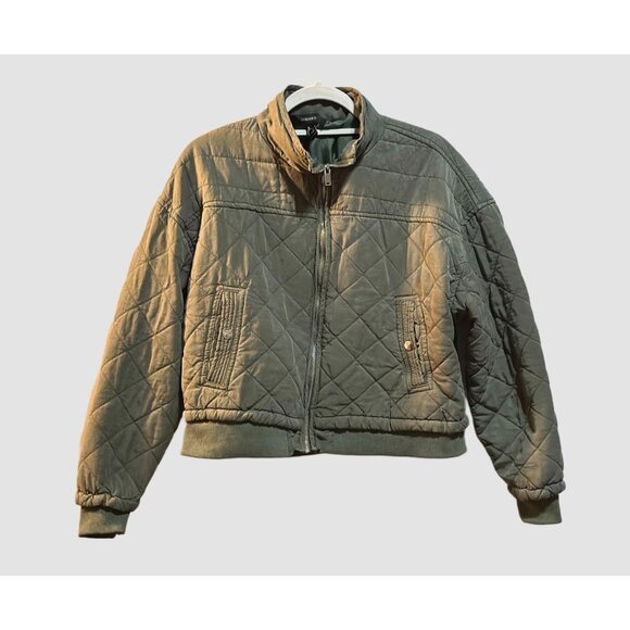 Forever 21 Women’s Large Green Quilted Bomber Jacket Cropped Army Zip Pockets - Picture 1 of 6